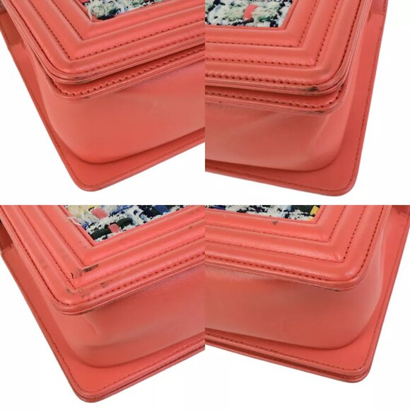 CHANEL CC Logo Boy Chain Shoulder Bag Tweed Leather Orange SHW France 332RK838 - Picture 13 of 16